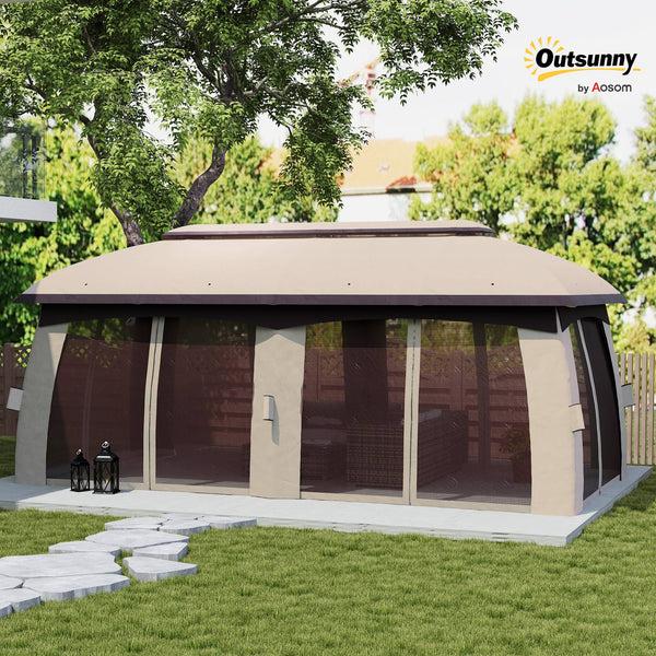 Outsunny 10' X 20' Patio Gazebo Shelter With Netting Curtains Vented Roof Beige