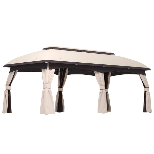 outsunny 10' x 20' Patio Gazebo Shelter with Netting Curtains Vented Roof Beige
