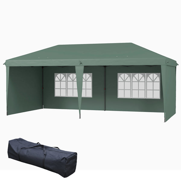 Outsunny 10' X 20' Pop-Up Canopy Tent With 4 Sidewalls & Carry Bag Green