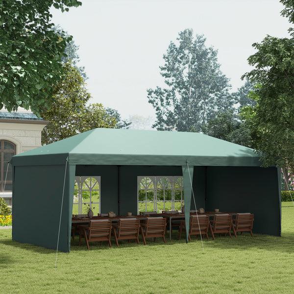 Outsunny 10' X 20' Pop-Up Canopy Tent With 4 Sidewalls & Carry Bag Green