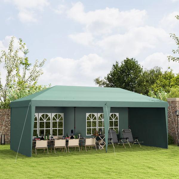 Outsunny 10' X 20' Pop-Up Canopy Tent With 4 Sidewalls & Carry Bag Green