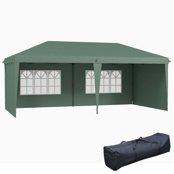 outsunny 10' x 20' Pop-Up Canopy Tent with 4 Sidewalls & Carry Bag Green