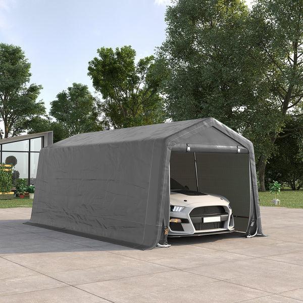 Outsunny 10' X 20' Portable Carport Heavy-Duty Storage Tent Anti-UV PE Cover Double Zipper Doors Gray