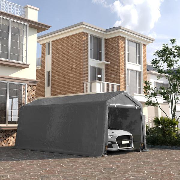 Outsunny 10' X 20' Portable Carport Heavy-Duty Storage Tent Anti-UV PE Cover Double Zipper Doors Gray