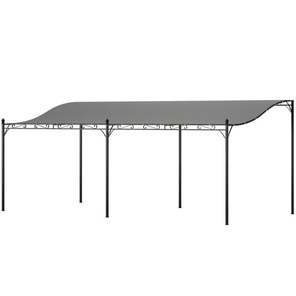 Outsunny 10' X 20' Wall-Mounted Metal Pergola Canopy With Drainage Holes Dark Gray