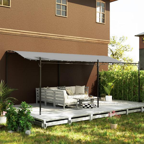 Outsunny 10' X 20' Wall-Mounted Metal Pergola Canopy With Drainage Holes Dark Gray