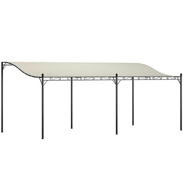 Outsunny 10' X 20' Wall-Mounted Metal Pergola Canopy With Drainage Holes In Cream White
