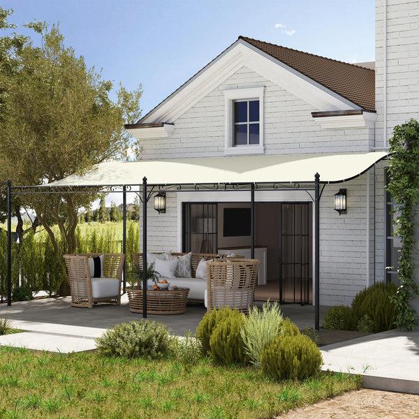 Outsunny 10' X 20' Wall-Mounted Metal Pergola Canopy With Drainage Holes In Cream White
