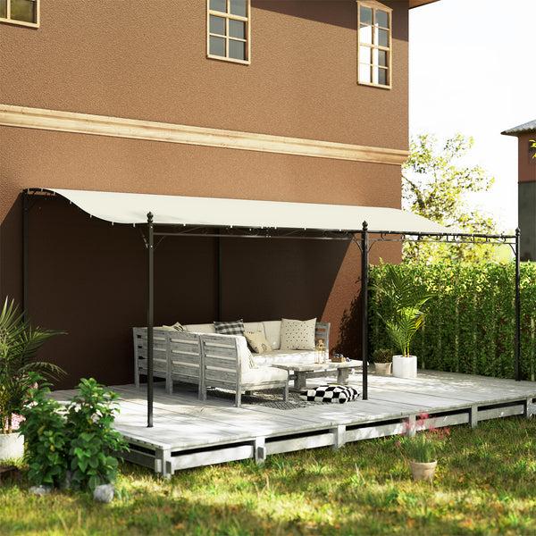 Outsunny 10' X 20' Wall-Mounted Metal Pergola Canopy With Drainage Holes In Cream White