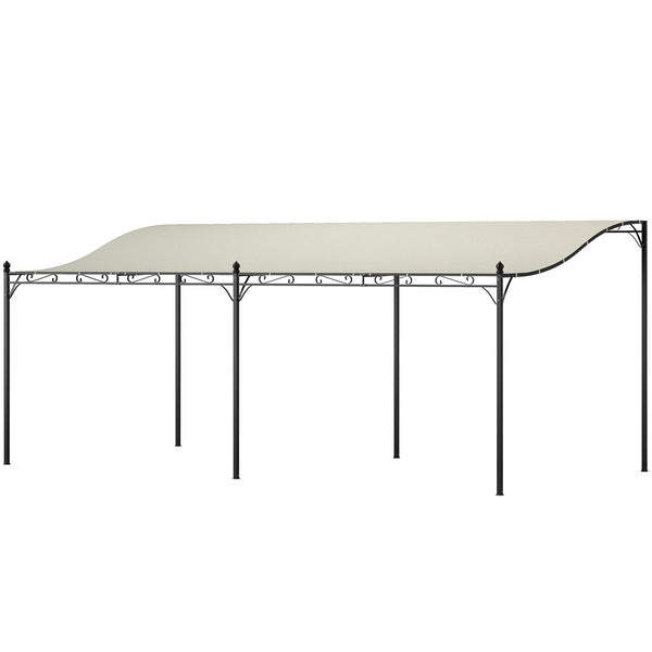 outsunny 10' x 20' Wall-Mounted Metal Pergola Canopy with Drainage Holes in Cream White