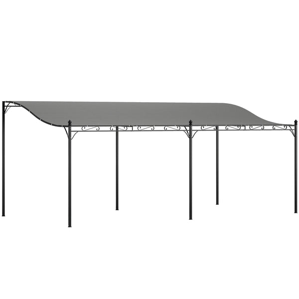 outsunny 10' x 20' Wall-Mounted Metal Pergola Canopy with Drainage Holes Dark Gray