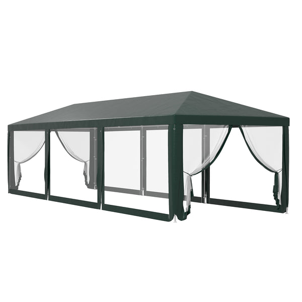 Outsunny 10' X 28' Party Tent Wedding Canopy With Removable Sidewalls Shade Shelter Green
