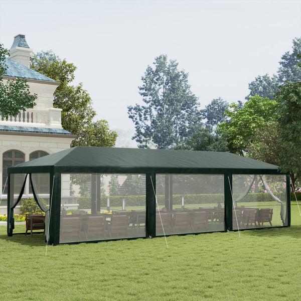 Outsunny 10' X 28' Party Tent Wedding Canopy With Removable Sidewalls Shade Shelter Green