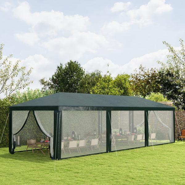 Outsunny 10' X 28' Party Tent Wedding Canopy With Removable Sidewalls Shade Shelter Green