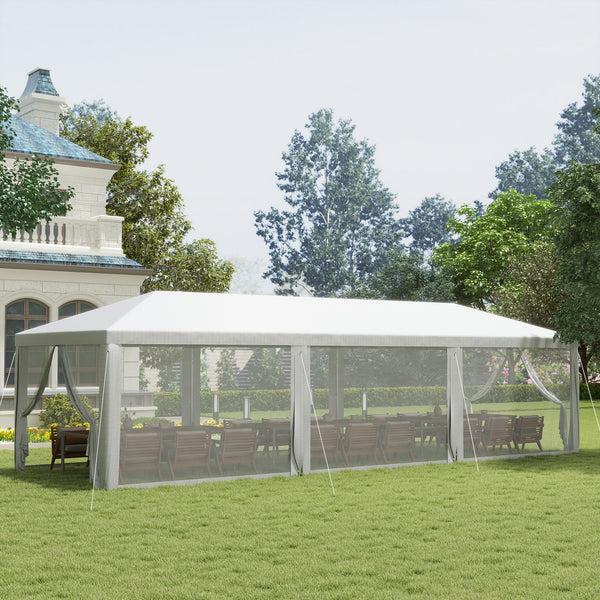 Outsunny 10' X 28' Party Tent Wedding Canopy With Removable Sidewalls Shade Shelter White