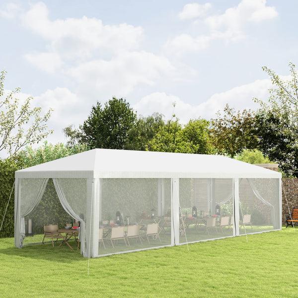 Outsunny 10' X 28' Party Tent Wedding Canopy With Removable Sidewalls Shade Shelter White