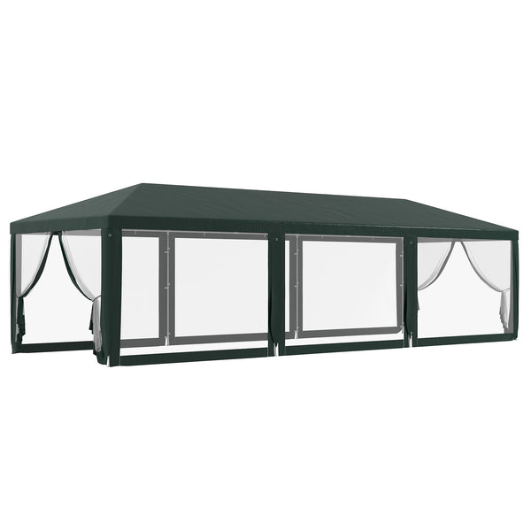 outsunny 10' x 28' Party Tent Wedding Canopy with Removable Sidewalls Shade Shelter Green