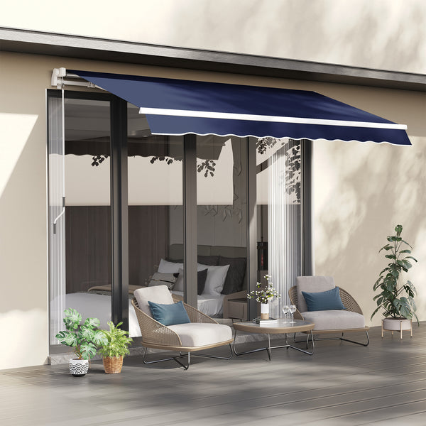 Outsunny 10' X 8' Manual Crank Retractable Awning UV/Water-Resistant Sun Shelter Blue