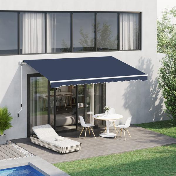 Outsunny 10' X 8' Manual Crank Retractable Awning UV/Water-Resistant Sun Shelter Blue