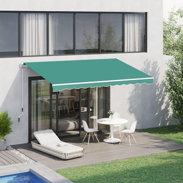 Outsunny 10' X 8' Retractable Awning With Manual Crank UV/Water-Resistant Green Fabric Green