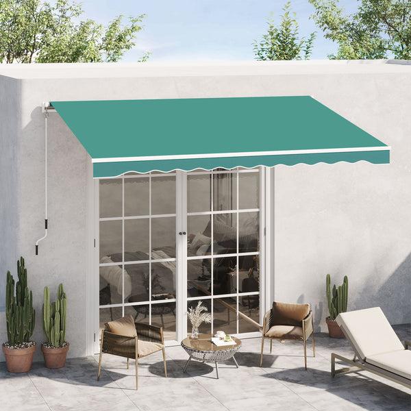 Outsunny 10' X 8' Retractable Awning With Manual Crank UV/Water-Resistant Green Fabric Green