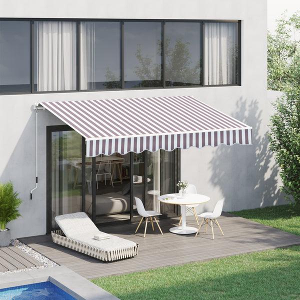 Outsunny 10' X 8' Retractable Patio Awning With UV/Water-Resistant Fabric Manual Crank Coffee Stripes