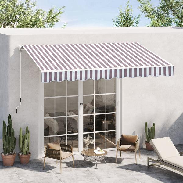 Outsunny 10' X 8' Retractable Patio Awning With UV/Water-Resistant Fabric Manual Crank Coffee Stripes