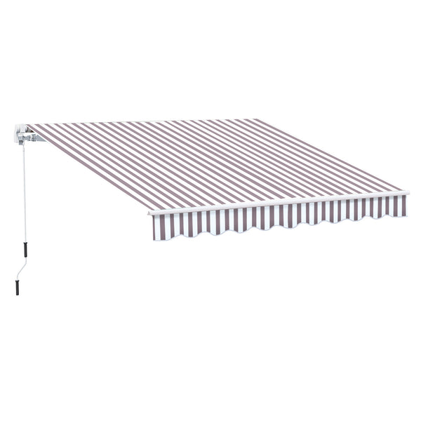 outsunny 10' x 8' Retractable Patio Awning with UV/Water-Resistant Fabric Manual Crank Coffee Stripes