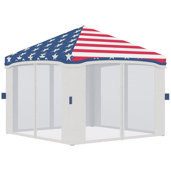 Outsunny 10'x10' Instant Canopy Tent With Netting Adjustable Height & Wheeled Bag American Flag Design