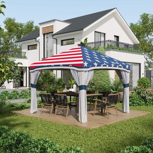 Outsunny 10'x10' Instant Canopy Tent With Netting Adjustable Height & Wheeled Bag American Flag Design