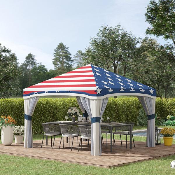 Outsunny 10'x10' Instant Canopy Tent With Netting Adjustable Height & Wheeled Bag American Flag Design