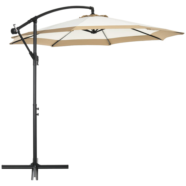 Outsunny 10FT Cantilever Umbrella With Crank & Cross Base Tan