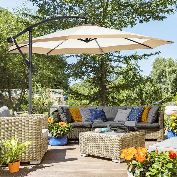 Outsunny 10FT Cantilever Umbrella With Crank & Cross Base Tan