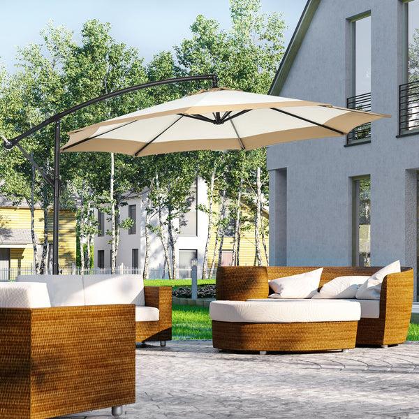Outsunny 10FT Cantilever Umbrella With Crank & Cross Base Tan