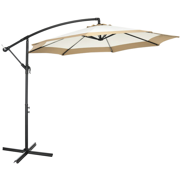 outsunny 10FT Cantilever Umbrella with Crank & Cross Base Tan