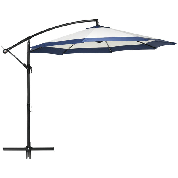 Outsunny 10FT Offset Patio Umbrella With Crank & Cross Base Navy Blue