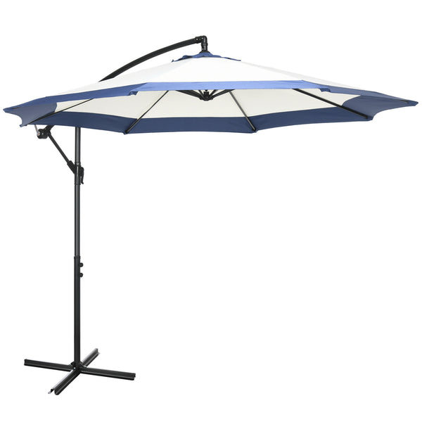 outsunny 10FT Offset Patio Umbrella with Crank & Cross Base Navy Blue
