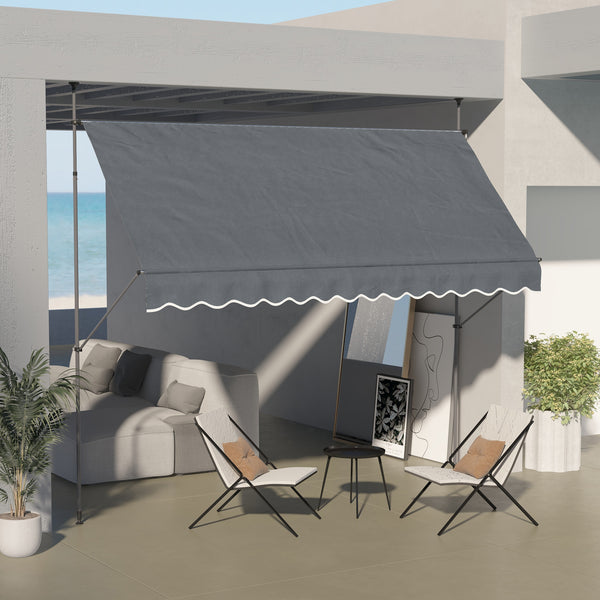 Outsunny 11.5' X 4' Manual Retractable Awning UV-Resistant Tool-Free Patio Cover Dark Gray