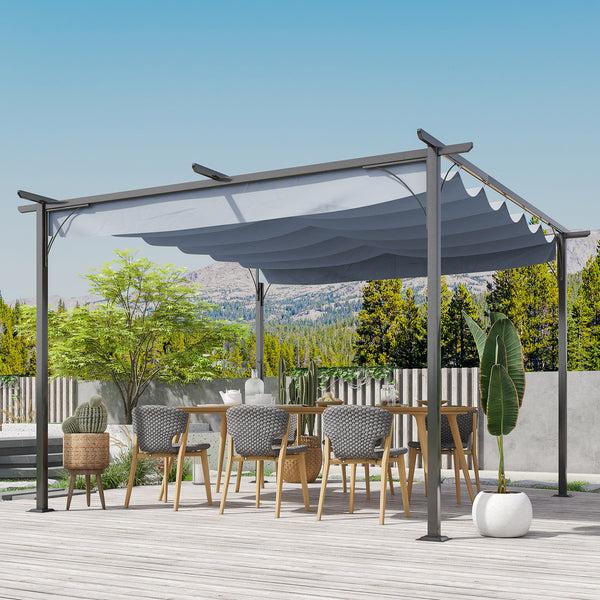 Outsunny 11.5'x11.5' Retractable Metal Pergola Canopy For Patio Backyard Shade Shelter Gray