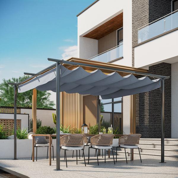 Outsunny 11.5'x11.5' Retractable Metal Pergola Canopy For Patio Backyard Shade Shelter Gray