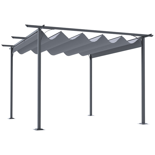 outsunny 11.5'x11.5' Retractable Metal Pergola Canopy for Patio Backyard Shade Shelter Gray
