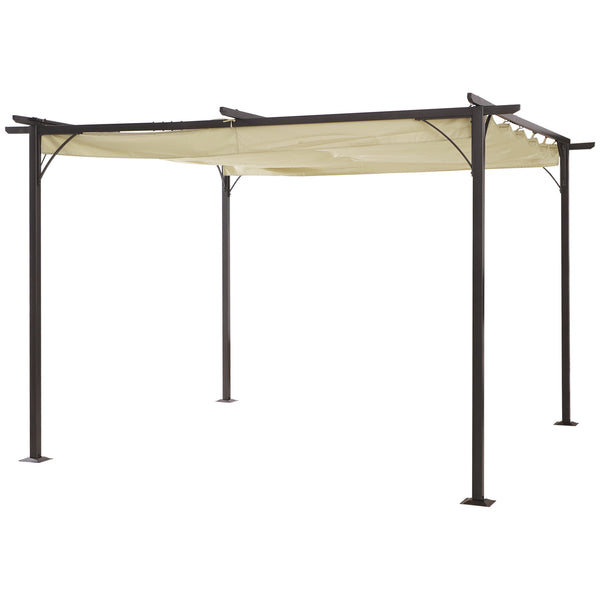 Outsunny 11.5'x11.5' Retractable Metal Pergola Canopy Shade For Patio Backyard & Grill Beige