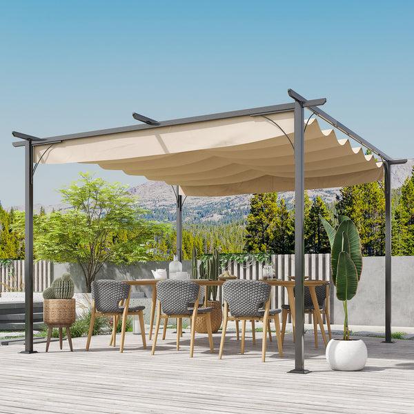 Outsunny 11.5'x11.5' Retractable Metal Pergola Canopy Shade For Patio Backyard & Grill Beige