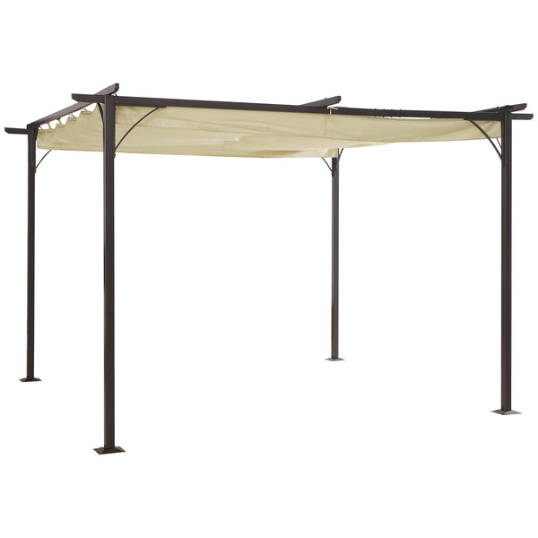 outsunny 11.5'x11.5' Retractable Metal Pergola Canopy Shade for Patio Backyard & Grill Beige