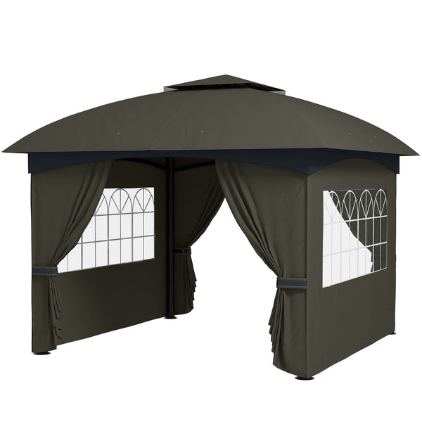 Outsunny 11' X 11' Double Roof Patio Gazebo With Church Windows Steel Frame Dark Gray