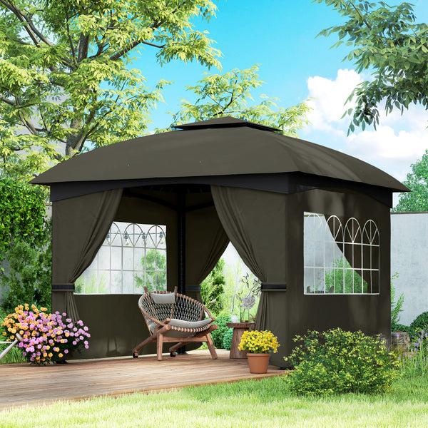 Outsunny 11' X 11' Double Roof Patio Gazebo With Church Windows Steel Frame Dark Gray