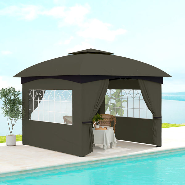 Outsunny 11' X 11' Double Roof Patio Gazebo With Church Windows Steel Frame Dark Gray