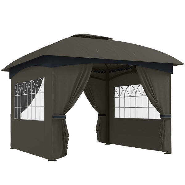outsunny 11' x 11' Double Roof Patio Gazebo with Church Windows Steel Frame Dark Gray