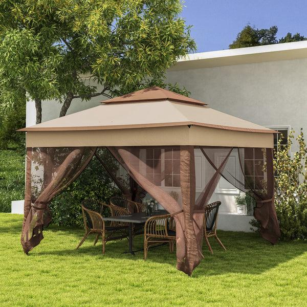 Outsunny 11' X 11' Pop-Up Canopy Gazebo With Zippered Netting And Carry Bag Khaki