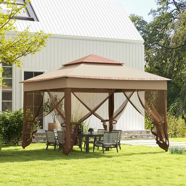 Outsunny 11' X 11' Pop-Up Canopy Gazebo With Zippered Netting And Carry Bag Khaki